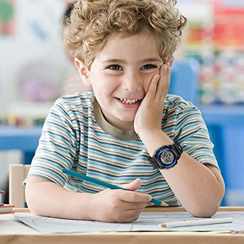 Reloj para Niños de 6 a 15 Años, Cronógrafo Multifuncional Deportivo Digital para Exteriores LED 64 M Reloj Despertador Resistente al Agua Analógico para Niños con Banda de Silicona Azul