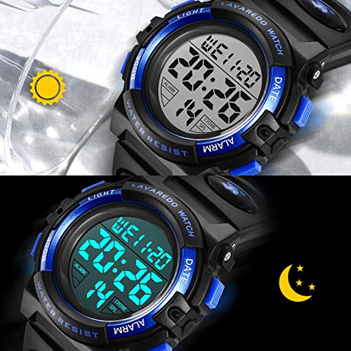 Reloj para Niños de 6 a 15 Años, Cronógrafo Multifuncional Deportivo Digital para Exteriores LED 64 M Reloj Despertador Resistente al Agua Analógico para Niños con Banda de Silicona Azul