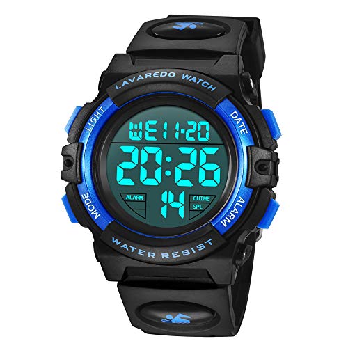Reloj para Niños de 6 a 15 Años, Cronógrafo Multifuncional Deportivo Digital para Exteriores LED 64 M Reloj Despertador Resistente al Agua Analógico para Niños con Banda de Silicona Azul