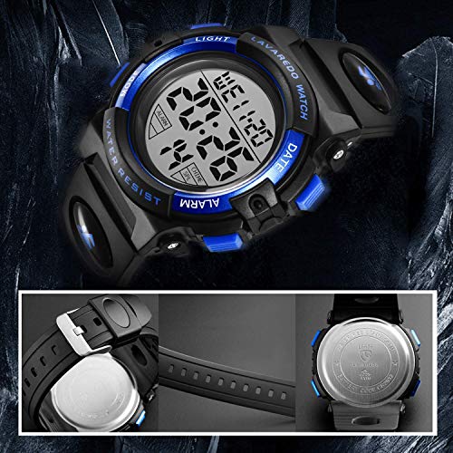 Reloj para Niños de 6 a 15 Años, Cronógrafo Multifuncional Deportivo Digital para Exteriores LED 64 M Reloj Despertador Resistente al Agua Analógico para Niños con Banda de Silicona Azul