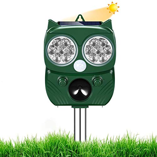Repelente Gatos, Ahuyentador de pajaros, Solar Ultrasónico Ahuyentador Pare Animales, Gatos, Ratas, Perros, Aves, Zorros y Otros, Outdoor Repeller para Los Animales con LED Que Destella