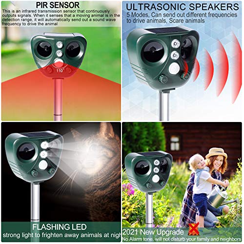 Repelente Gatos Repelente de Animales Ultrasónico de Energía Solar Ahuyentador de Animales Repelente para Gatos Jardin Exterior Carga Solar y USB para Alejar Ratones, Perros, Pájaros, Zorros (Verde)