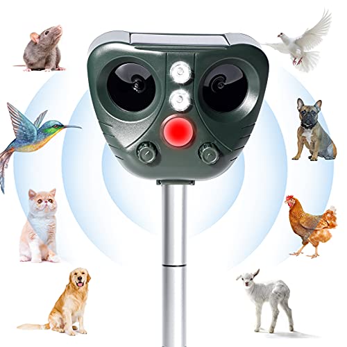 Repelente Gatos Repelente de Animales Ultrasónico de Energía Solar Ahuyentador de Animales Repelente para Gatos Jardin Exterior Carga Solar y USB para Alejar Ratones, Perros, Pájaros, Zorros (Verde)
