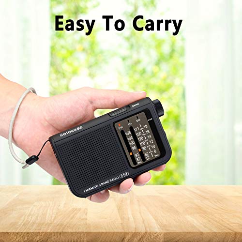 Retekess V117 Radio Portátil Radio de Bolsillo Am/FM/SW 3 Bandas con Perilla de Ajuste de Tipo Cilíndrico (Negro)