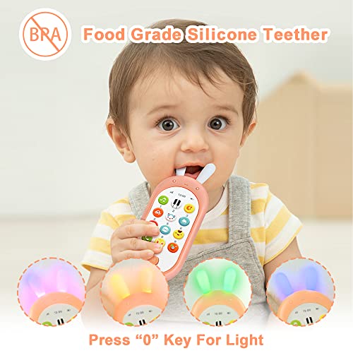 Richgv Movil Bebe, Juguetes Bebe 6 Meses Telefono Juguete Mando a Distancia Conejo Teléfono para niños con Luces de Flash, Sonidos y Canciones (Rosa)