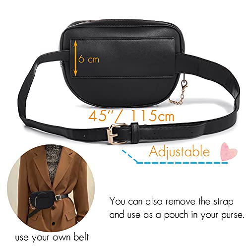 Riñoneras Mujer Moda Bolsa de Cintura Mini Bolso Cuero Riñonera Elegante Bolsa de Cinturón Mujeres Negro