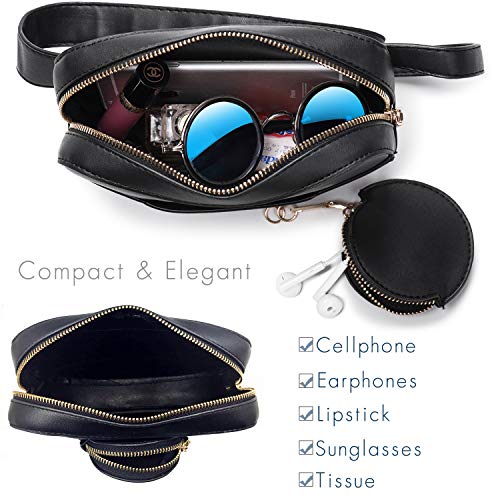 Riñoneras Mujer Moda Bolsa de Cintura Mini Bolso Cuero Riñonera Elegante Bolsa de Cinturón Mujeres Negro