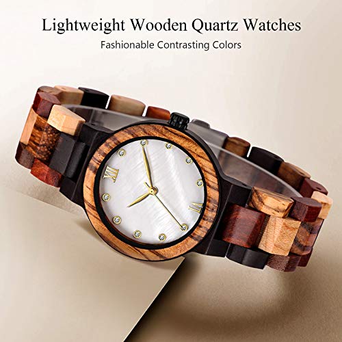 RORIOS Relojes Madera para Mujer Analógico Cuarzo Japonés con Correa de Madera Vintage Relojes de Pulsera Moda Natural Relojes para Mujeres