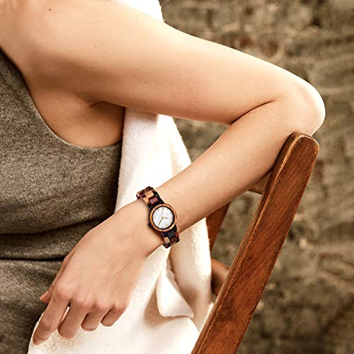 RORIOS Relojes Madera para Mujer Analógico Cuarzo Japonés con Correa de Madera Vintage Relojes de Pulsera Moda Natural Relojes para Mujeres