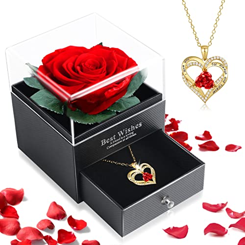 Rosa Eterna Regalos para Mujer, Regalo de Originales Cumpleaños Aniversario, Cajas Joyas con Collares Regalos para Mama Novia Pareja, San Valentín