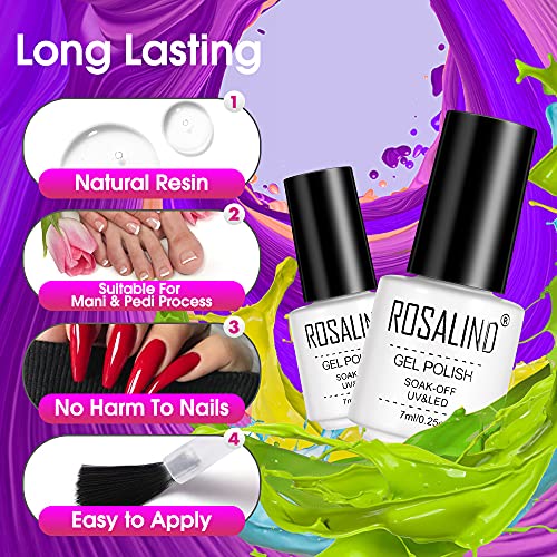 ROSALIND 20 Colores Esmalte Permanentes, Nude Negro Rojo Rosa Verde Violeta Gris Brillo Colore 7ml UV Pintauñas Permanente Para Uñas, Gel de Uñas Semipermanente Kit Manicura, Gel Nail Polish, 24PCS