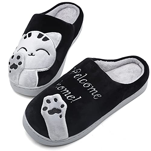 SAGUARO Invierno Zapatillas con Cálido Forrado Mujer Antideslizante Planas Slippers Hombre Mulliditas Confortable Zapatilla Suave Ligero, Negro 41/42 EU=42/43 CN