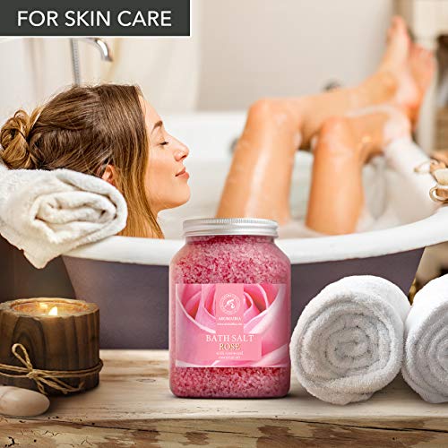 Sal de Baño de Rosas 1300g - Sal Marina con Aceite Esencial de Palisandro 100% Natural - Sal de Baño Natural Rosas para Dormir Bien - Alivio del Estrés - Belleza - Corporal - Relajación