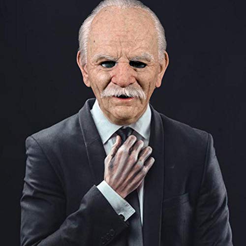 Sanyio Máscara de anciano realista, látex el anciano Sombrero de anciano Mascarillas faciales de arrugas masculinas Aspecto humano Disfraces de Halloween Cosplay Máscara de látex de cabeza completa
