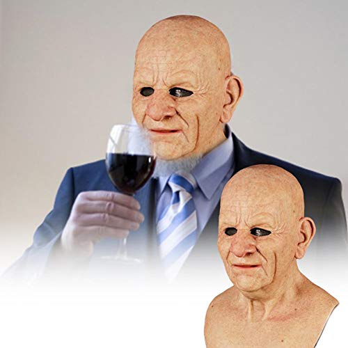 Sanyio Máscara de anciano realista, látex el anciano Sombrero de anciano Mascarillas faciales de arrugas masculinas Aspecto humano Disfraces de Halloween Cosplay Máscara de látex de cabeza completa