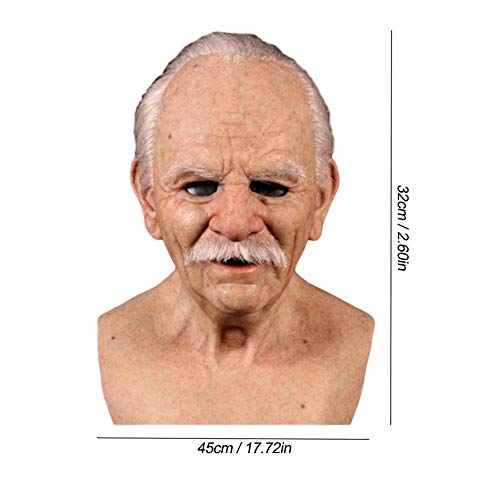 Sanyio Máscara de anciano realista, látex el anciano Sombrero de anciano Mascarillas faciales de arrugas masculinas Aspecto humano Disfraces de Halloween Cosplay Máscara de látex de cabeza completa