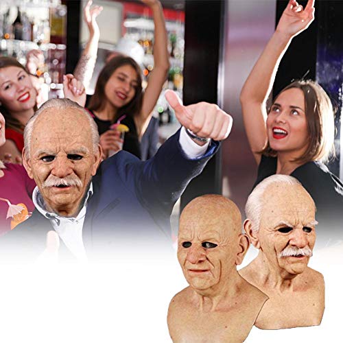 Sanyio Máscara de anciano realista, látex el anciano Sombrero de anciano Mascarillas faciales de arrugas masculinas Aspecto humano Disfraces de Halloween Cosplay Máscara de látex de cabeza completa