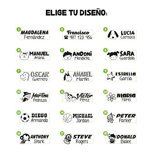 Sello Marcador Ropa Niños Personalizado, Marcador Ropa y Libros, Marcador Trodat 4911 TEX, Elige entre 18 diseños personalizables