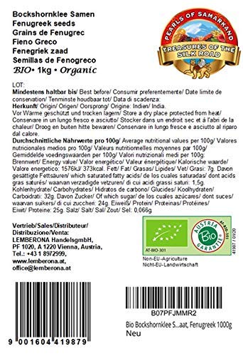 Semillas de fenogreco orgánico – 1 kg – Como preparación de té o especia – Fenogreco – crudos