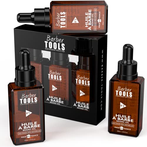 Set de 3 aceites para barba | N°1/2/3 | 3X30ml - Promueve el crecimiento de la barba - Con aceite de RICIN, 7 aceites vegetales y 3 aceites esenciales y vitamina E - BARBER TOOLS -