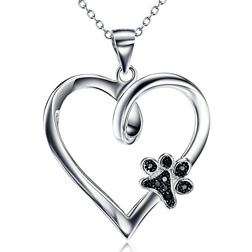 Silver Mountain Collar Pendiente Corazón Plata esterlina y Circonita Pata de Animal Doméstico Huellas de Garras