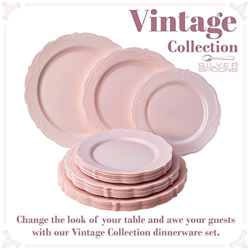 Silver Spoons 1832-TT Elegante Juego de vajilla de 30 Piezas Cena Ensalada | 10 Postre | Platos Resistentes | Aspecto de Porcelana Fina | Comedor de Boda de Lujo (colección Vintage – Rubor), Plástico