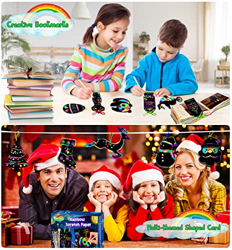 Smarkids Papel de Rascar para Niños, 143 Hojas de Rascar Colores con Lápiz de Madera, Manualidades para Niños, Regalo Creativo Kit de Manualidades de Papel de Arte de Rascar para Niños