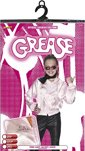 Smiffys-27490S Cantante Licenciado Oficialmente Cazadora de Las Pink Ladies de Grease, Rosa, con Logotipo, Color Rosado, S-Edad 4-6 años (Smiffy'S 27490S)