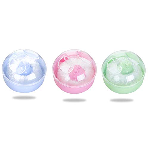 Soplo de Polvo Esponjoso, 2 Piezas Borla de Polvo con Caja de Polvo, Caja de Soplos de Polvo Cosmético, Borla para Empolvarse, Caja de Talco de Bebés, para Uso Doméstico en Viajes (Rosa y Azul)