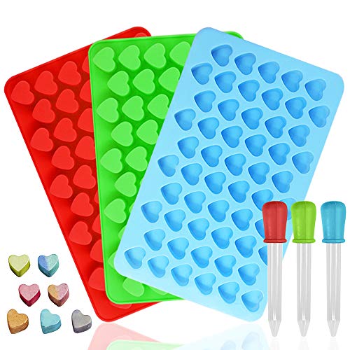SourceTon - Juego de 3 moldes de silicona con forma de corazón con cuentagotas, moldes de silicona para hornear chocolate, color rojo, azul y verde