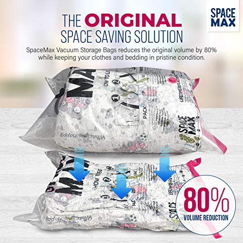 SPACE MAX - Bolsas de almacenaje en vacío Premium - 80 % más de compresión Que Otras - Bomba Manual para Viajes incluida - Varios tamaños - Pack de 8