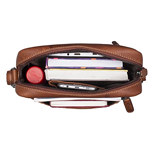 STILORD 'Fox' Bolso Mensajero Hombre Pequeño Cuero para de Vintage Cruzado Bolsa Bandolera para 10,1 a 10,5 Pulgadas Tablet-PC Piel Auténtica, Color:Porto - marrón