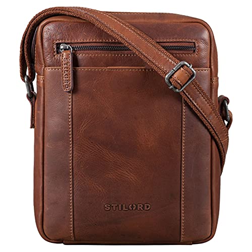 STILORD 'Fox' Bolso Mensajero Hombre Pequeño Cuero para de Vintage Cruzado Bolsa Bandolera para 10,1 a 10,5 Pulgadas Tablet-PC Piel Auténtica, Color:Porto - marrón