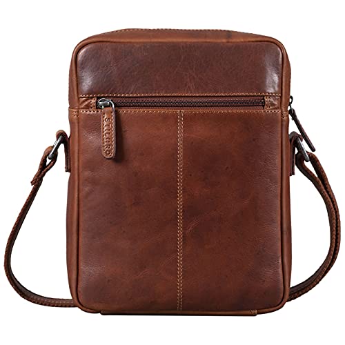 STILORD 'Fox' Bolso Mensajero Hombre Pequeño Cuero para de Vintage Cruzado Bolsa Bandolera para 10,1 a 10,5 Pulgadas Tablet-PC Piel Auténtica, Color:Porto - marrón