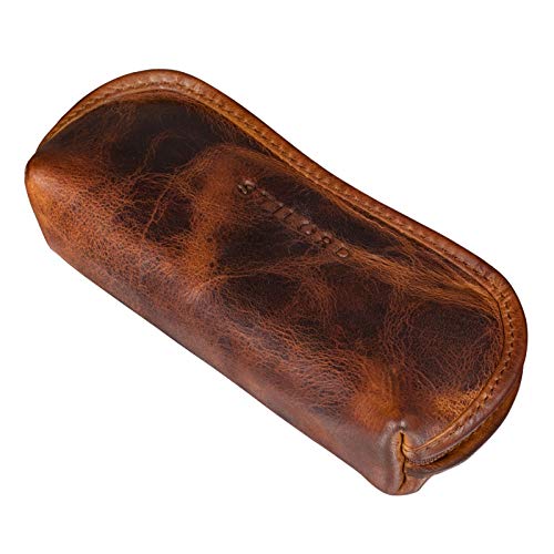 STILORD 'Glasgow' Estuche de Gafas Cuero Funda de Gafas del Sol Bolsa Vintage con Cremallera para Almanecer y Proteger Las Gafas Llaves y Lápices, Color:Kara - Cognac