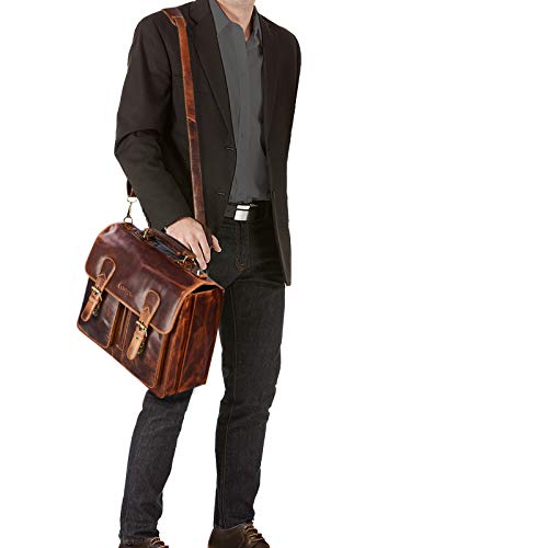 STILORD 'Karl' Maletín de Piel Grande para Profesores o Negocios Bolso de Mano o de Hombro para portátil de 15,6' Estilo Vintage de auténtico Cuero, Color:Kara - Cognac