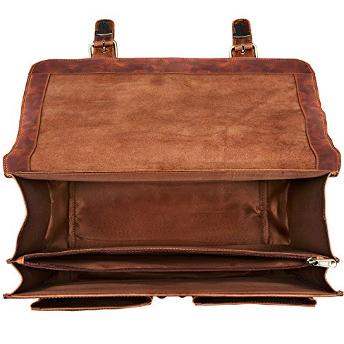 STILORD 'Karl' Maletín de Piel Grande para Profesores o Negocios Bolso de Mano o de Hombro para portátil de 15,6' Estilo Vintage de auténtico Cuero, Color:Kara - Cognac