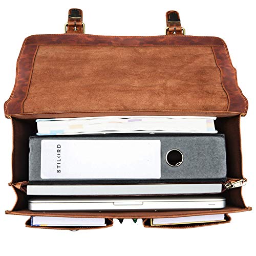 STILORD 'Karl' Maletín de Piel Grande para Profesores o Negocios Bolso de Mano o de Hombro para portátil de 15,6' Estilo Vintage de auténtico Cuero, Color:Kara - Cognac