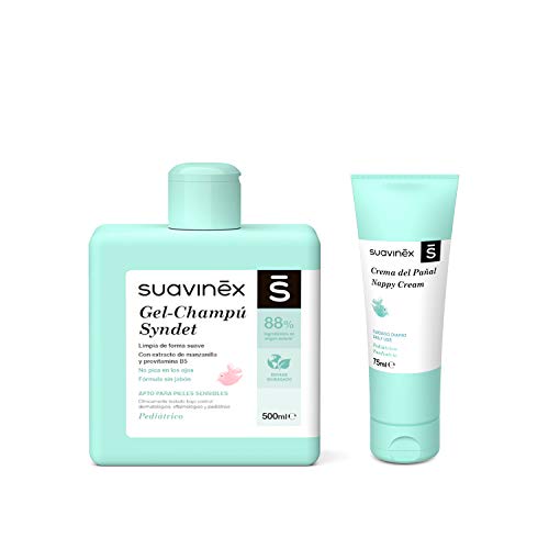 SUAVINEX Regalo Recién Nacido Cosmética Bebé: Gel-champú Syndet 500ml + Crema Pañal 75ml. 2 Productos, Unisex, Dorado