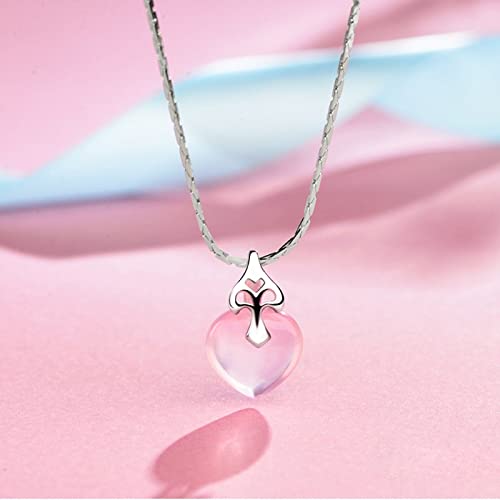 TANYTAO-SHOP Collares Damas Temperamento Elegante Collar Rosa Cristal Piedras Preciosas Amor corazón Colgante Elegante Lujo joyería Collar Regalos cumpleaños para Esposa, Madre (Chain Length : 40cm)