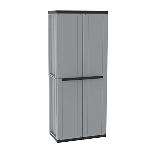 TERRY, Jline 368, Armario 2 Puertas con 1 Estantería Interna y 4 Estantes, Gris/Negro, 68x37,5x163,5 cm