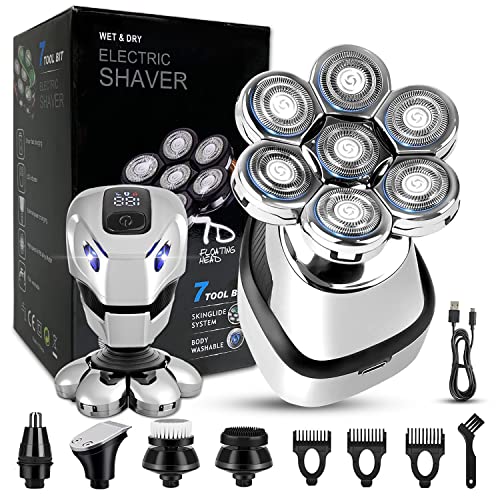 Thnkstaps Afeitadora Electrica Hombre, Máquina de Afeitar Impermeable, 5 en 1 Afeitadora Cabeza Rotativa, Pantalla LED, USB Recargable, Con Cortadora de Cabello, Recortadora de Nariz, Cepillo Facial