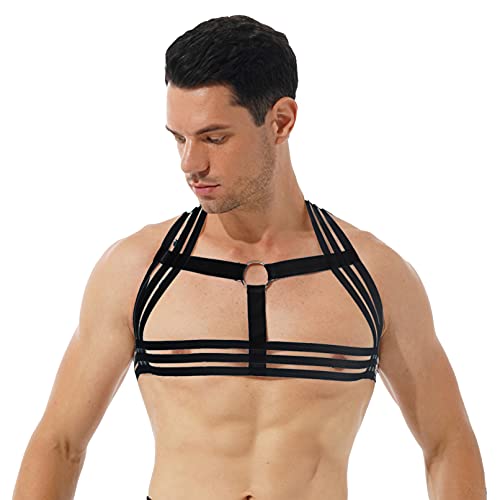 TiaoBug Arnés de Pecho Sexual Hombre Ropa Interior Atractivo Lencería Erótica Chico Cinturón Elástico Arnés de Cuerpo Sexy Disfraz Cosplay Top Abierta Negro One Size