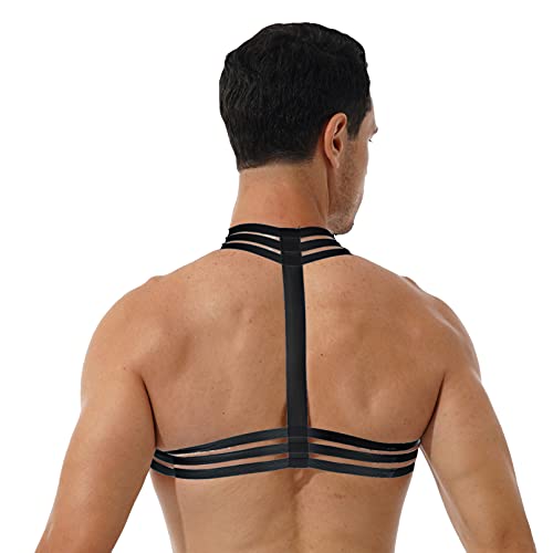 TiaoBug Arnés de Pecho Sexual Hombre Ropa Interior Atractivo Lencería Erótica Chico Cinturón Elástico Arnés de Cuerpo Sexy Disfraz Cosplay Top Abierta Negro One Size
