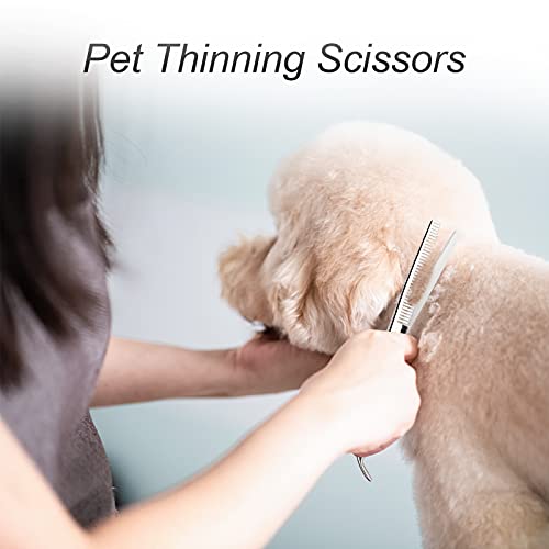 Tijeras para Perros, CIICII 6,5" Juego de Tijeras Peluqueria Canina Profesional (Gato Perro Aseo Tijeras Entresacar & Tijeras Curvas) para Aseo Mascotas Bricolaje (Punta Redonda-9 Pcs-Plata)