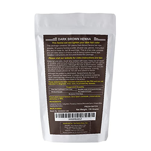 Tinte/tinte para cabello y barba con henna 100 gramos - Color de cabello sin químicos - The Henna Guys (1 Pack, Dark Brown)