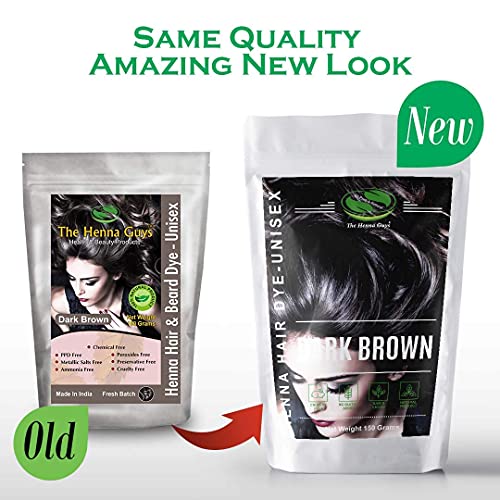 Tinte/tinte para cabello y barba con henna 100 gramos - Color de cabello sin químicos - The Henna Guys (1 Pack, Dark Brown)