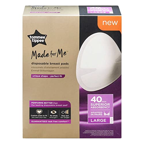 Tommee Tippee Discos de Lactancia Made for Me, Super Absorbentes, Suaves, Desechables y Multicapa, Grandes, Pack de 40
