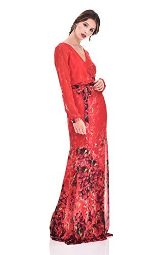 TONALA | Vestido Largo Mujer Fiesta Evento Verano Elegante Largo Estampado Chic | Vestido para Boda Largo Rojo | Vestido Elegante invitada Boda (Rojo, m)