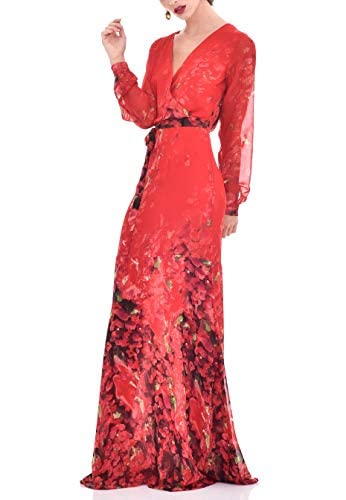TONALA | Vestido Largo Mujer Fiesta Evento Verano Elegante Largo Estampado Chic | Vestido para Boda Largo Rojo | Vestido Elegante invitada Boda (Rojo, m)